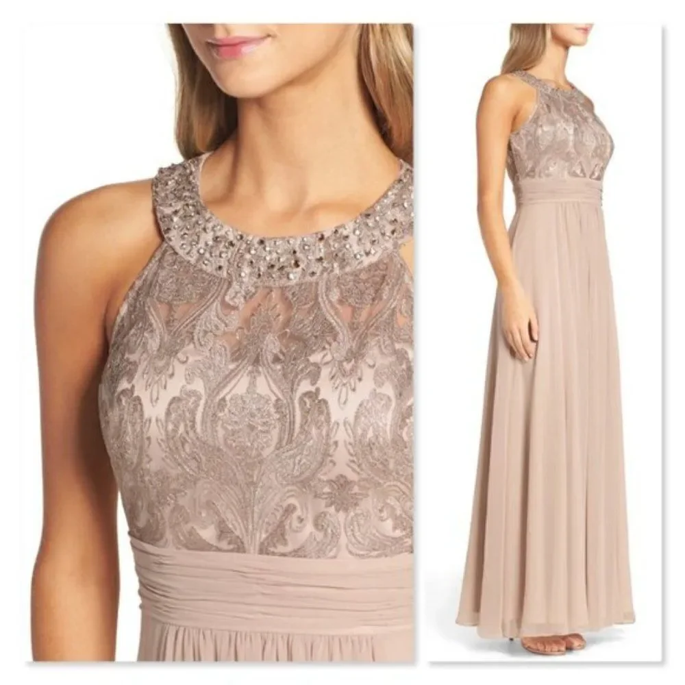Eliza J Lace Bodice Gown size 10 Petite in Beige